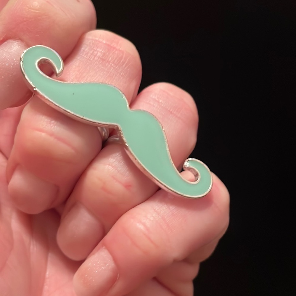 Mustache Light Blue Enamel Ring Adjustable!